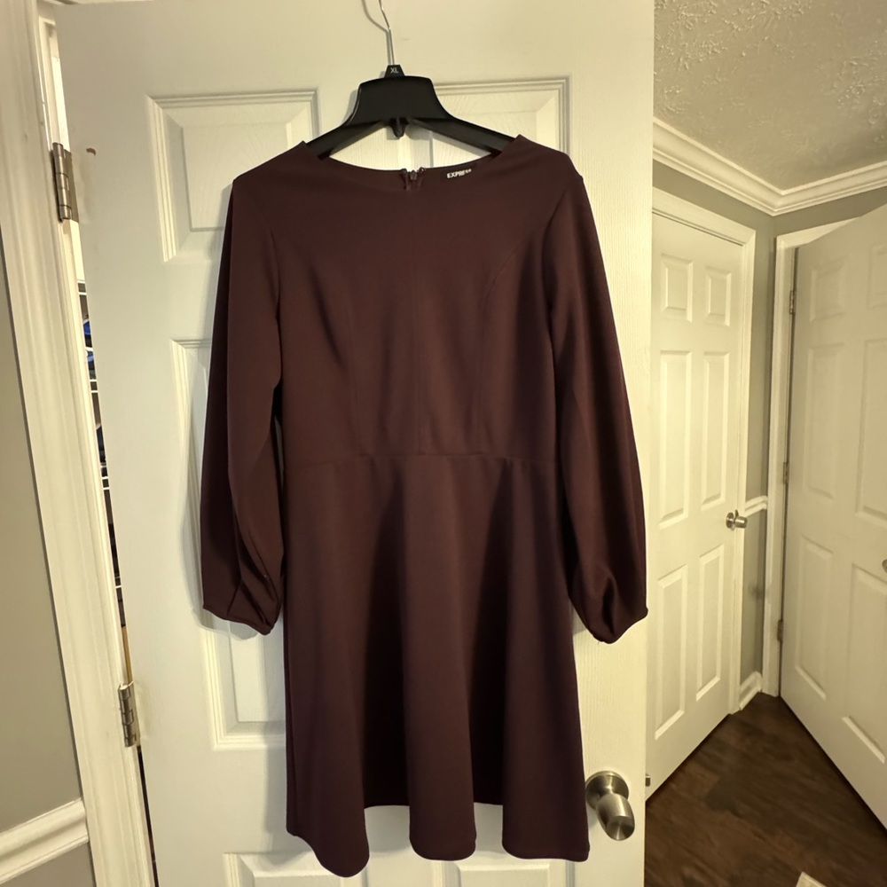 Express Long Sleeve Burgundy Dress